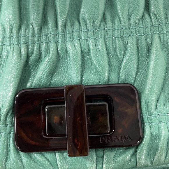 PRADA Resin Chain Gaufre Flap Shoulder Bag Leather BR4851 Aquamarine $2,450 RARE - Picture 3 of 7